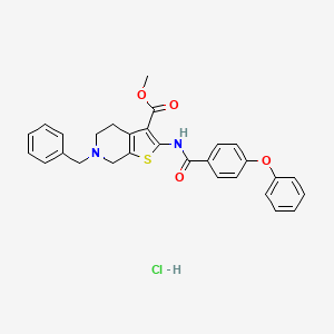molecular formula C29H27ClN2O4S B2930154 Methyl 6-benzyl-2-(4-phenoxybenzamido)-4,5,6,7-tetrahydrothieno[2,3-c]pyridine-3-carboxylate hydrochloride CAS No. 1215687-41-4