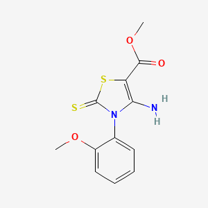molecular formula C12H12N2O3S2 B2930174 methyl 4-amino-3-(2-methoxyphenyl)-2-sulfanylidene-2,3-dihydro-1,3-thiazole-5-carboxylate CAS No. 689772-60-9