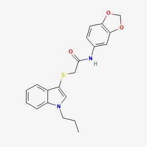 molecular formula C20H20N2O3S B2930195 N-(2H-1,3-benzodioxol-5-yl)-2-[(1-propyl-1H-indol-3-yl)sulfanyl]acetamide CAS No. 497064-30-9