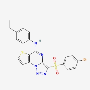 molecular formula C21H16BrN5O2S2 B2930208 10-(4-bromobenzenesulfonyl)-N-(4-ethylphenyl)-5-thia-1,8,11,12-tetraazatricyclo[7.3.0.0^{2,6}]dodeca-2(6),3,7,9,11-pentaen-7-amine CAS No. 892750-86-6