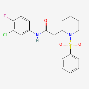molecular formula C19H20ClFN2O3S B2930211 2-[1-(benzenesulfonyl)piperidin-2-yl]-N-(3-chloro-4-fluorophenyl)acetamide CAS No. 1021118-13-7