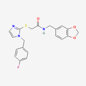 molecular formula C20H18FN3O3S B2930235 N-[(2H-1,3-benzodioxol-5-yl)methyl]-2-({1-[(4-fluorophenyl)methyl]-1H-imidazol-2-yl}sulfanyl)acetamide CAS No. 869346-18-9