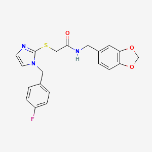 B2930235 N-(1,3-benzodioxol-5-ylmethyl)-2-[1-[(4-fluorophenyl)methyl]imidazol-2-yl]sulfanylacetamide CAS No. 869346-18-9