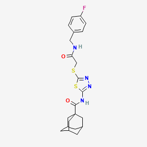 molecular formula C22H25FN4O2S2 B2930261 N-{5-[({[(4-fluorophenyl)methyl]carbamoyl}methyl)sulfanyl]-1,3,4-thiadiazol-2-yl}adamantane-1-carboxamide CAS No. 896022-39-2