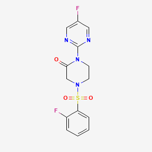 4-((2-Fluorophenyl)sulfonyl)-1-(5-fluoropyrimidin-2-yl)piperazin-2-one