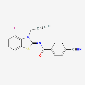 molecular formula C18H10FN3OS B2930273 4-cyano-N-[(2Z)-4-fluoro-3-(prop-2-yn-1-yl)-2,3-dihydro-1,3-benzothiazol-2-ylidene]benzamide CAS No. 865248-87-9