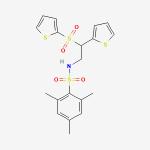 molecular formula C19H21NO4S4 B2930287 2,4,6-trimethyl-N-[2-(thiophen-2-yl)-2-(thiophene-2-sulfonyl)ethyl]benzene-1-sulfonamide CAS No. 896348-40-6
