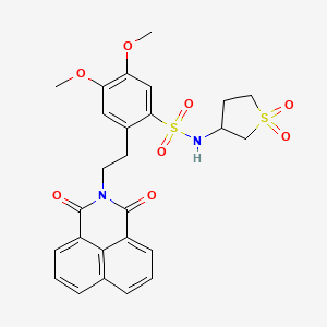 molecular formula C26H26N2O8S2 B2930297 N-(1,1-dioxo-1lambda6-thiolan-3-yl)-2-(2-{2,4-dioxo-3-azatricyclo[7.3.1.0^{5,13}]trideca-1(12),5,7,9(13),10-pentaen-3-yl}ethyl)-4,5-dimethoxybenzene-1-sulfonamide CAS No. 442556-17-4