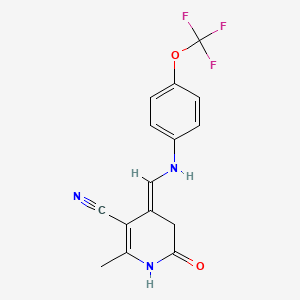molecular formula C15H12F3N3O2 B2930327 (4E)-2-methyl-6-oxo-4-({[4-(trifluoromethoxy)phenyl]amino}methylidene)-1,4,5,6-tetrahydropyridine-3-carbonitrile CAS No. 338392-24-8