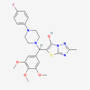 molecular formula C25H28FN5O4S B2930341 5-((4-(4-Fluorophenyl)piperazin-1-yl)(3,4,5-trimethoxyphenyl)methyl)-2-methylthiazolo[3,2-b][1,2,4]triazol-6-ol CAS No. 369367-19-1
