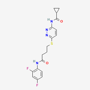 molecular formula C18H18F2N4O2S B2930349 N-(6-((4-((2,4-二氟苯基)氨基)-4-氧代丁基)硫代)吡哒嗪-3-基)环丙烷甲酰胺 CAS No. 1021253-48-4