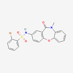 molecular formula C20H15BrN2O4S B2930352 2-bromo-N-(10-methyl-11-oxo-10,11-dihydrodibenzo[b,f][1,4]oxazepin-2-yl)benzenesulfonamide CAS No. 922061-37-8