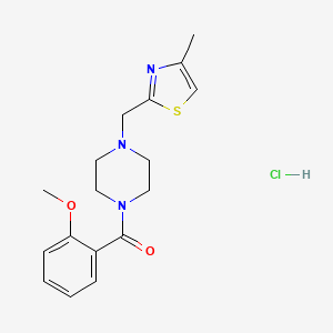 molecular formula C17H22ClN3O2S B2930358 (2-甲氧基苯基)(4-((4-甲基噻唑-2-基)甲基)哌嗪-1-基)甲酮盐酸盐 CAS No. 1327647-14-2