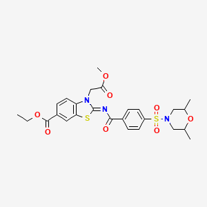 molecular formula C26H29N3O8S2 B2930369 (Z)-2-((4-((2,6-二甲基吗啉)磺酰基)苯甲酰)亚氨基)-3-(2-甲氧基-2-氧代乙基)-2,3-二氢苯并[d]噻唑-6-羧酸乙酯 CAS No. 897734-04-2