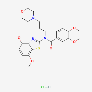 molecular formula C25H30ClN3O6S B2930371 N-(4,7-dimethoxybenzo[d]thiazol-2-yl)-N-(3-morpholinopropyl)-2,3-dihydrobenzo[b][1,4]dioxine-6-carboxamide hydrochloride CAS No. 1216469-64-5