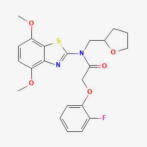 molecular formula C22H23FN2O5S B2930382 N-(4,7-dimethoxy-1,3-benzothiazol-2-yl)-2-(2-fluorophenoxy)-N-[(oxolan-2-yl)methyl]acetamide CAS No. 1105216-70-3