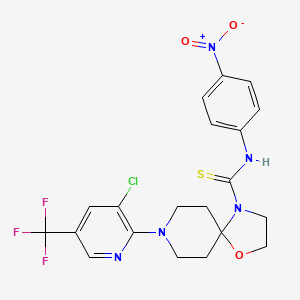 molecular formula C20H19ClF3N5O3S B2930408 8-[3-氯-5-(三氟甲基)-2-吡啶基]-N-(4-硝基苯基)-1-氧杂-4,8-二氮杂螺[4.5]癸烷-4-甲硫代酰胺 CAS No. 338761-18-5