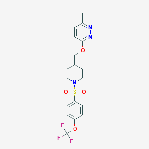 molecular formula C18H20F3N3O4S B2930409 3-Methyl-6-[[1-[4-(trifluoromethoxy)phenyl]sulfonylpiperidin-4-yl]methoxy]pyridazine CAS No. 2380011-07-2