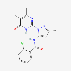 molecular formula C17H16ClN5O2 B2930415 2-氯-N-(1-(4,5-二甲基-6-氧代-1,6-二氢嘧啶-2-基)-3-甲基-1H-吡唑-5-基)苯甲酰胺 CAS No. 1004680-20-9