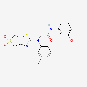 molecular formula C22H25N3O4S2 B2930421 2-((3,5-dimethylphenyl)(5,5-dioxido-3a,4,6,6a-tetrahydrothieno[3,4-d]thiazol-2-yl)amino)-N-(3-methoxyphenyl)acetamide CAS No. 866846-45-9