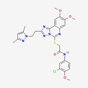molecular formula C27H28ClN7O4S B2930461 N-(3-chloro-4-methoxyphenyl)-2-({2-[2-(3,5-dimethyl-1H-pyrazol-1-yl)ethyl]-8,9-dimethoxy-[1,2,4]triazolo[1,5-c]quinazolin-5-yl}sulfanyl)acetamide CAS No. 1020048-17-2