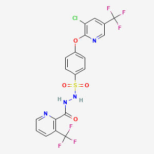 molecular formula C19H11ClF6N4O4S B2930472 N'-(4-{[3-chloro-5-(trifluoromethyl)pyridin-2-yl]oxy}benzenesulfonyl)-3-(trifluoromethyl)pyridine-2-carbohydrazide CAS No. 1092346-40-1