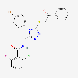 molecular formula C24H17BrClFN4O2S B2930502 N-{[4-(4-bromophenyl)-5-[(2-oxo-2-phenylethyl)sulfanyl]-4H-1,2,4-triazol-3-yl]methyl}-2-chloro-6-fluorobenzamide CAS No. 317328-38-4