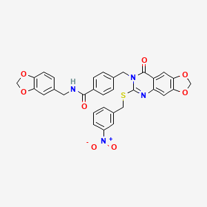 molecular formula C32H24N4O8S B2930528 N-[(2H-1,3-benzodioxol-5-yl)methyl]-4-[(6-{[(3-nitrophenyl)methyl]sulfanyl}-8-oxo-2H,7H,8H-[1,3]dioxolo[4,5-g]quinazolin-7-yl)methyl]benzamide CAS No. 688061-84-9