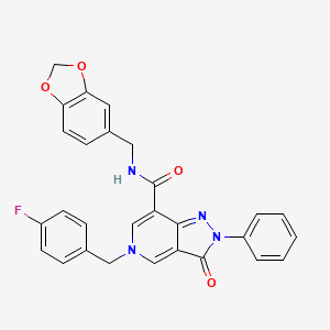 molecular formula C28H21FN4O4 B2930596 N-[(2H-1,3-benzodioxol-5-yl)methyl]-5-[(4-fluorophenyl)methyl]-3-oxo-2-phenyl-2H,3H,5H-pyrazolo[4,3-c]pyridine-7-carboxamide CAS No. 921551-23-7