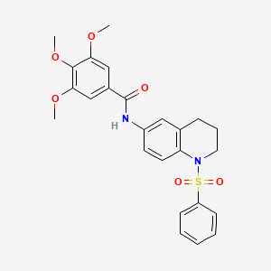 molecular formula C25H26N2O6S B2930620 N-[1-(benzenesulfonyl)-1,2,3,4-tetrahydroquinolin-6-yl]-3,4,5-trimethoxybenzamide CAS No. 1005300-17-3