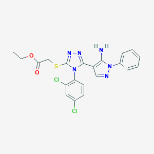 molecular formula C21H18Cl2N6O2S B293063 ethyl {[5-(5-amino-1-phenyl-1H-pyrazol-4-yl)-4-(2,4-dichlorophenyl)-4H-1,2,4-triazol-3-yl]sulfanyl}acetate 
