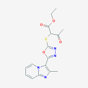 molecular formula C16H16N4O4S B293065 Ethyl 2-{[5-(2-methylimidazo[1,2-a]pyridin-3-yl)-1,3,4-oxadiazol-2-yl]sulfanyl}-3-oxobutanoate 