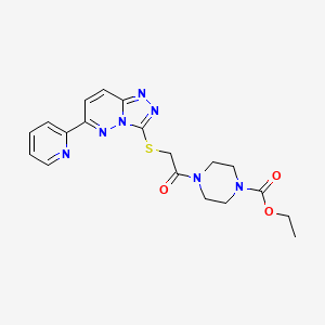 molecular formula C19H21N7O3S B2930667 Ethyl 4-(2-((6-(pyridin-2-yl)-[1,2,4]triazolo[4,3-b]pyridazin-3-yl)thio)acetyl)piperazine-1-carboxylate CAS No. 894055-42-6