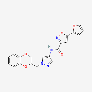 molecular formula C20H16N4O5 B2930737 N-{1-[(2,3-dihydro-1,4-benzodioxin-2-yl)methyl]-1H-pyrazol-4-yl}-5-(furan-2-yl)-1,2-oxazole-3-carboxamide CAS No. 1797552-90-9
