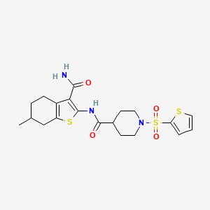 molecular formula C20H25N3O4S3 B2930752 N-(3-carbamoyl-6-methyl-4,5,6,7-tetrahydrobenzo[b]thiophen-2-yl)-1-(thiophen-2-ylsulfonyl)piperidine-4-carboxamide CAS No. 899958-88-4
