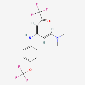 molecular formula C15H14F6N2O2 B2930778 (3E,5E)-6-(dimethylamino)-1,1,1-trifluoro-4-[4-(trifluoromethoxy)anilino]-3,5-hexadien-2-one CAS No. 338415-99-9
