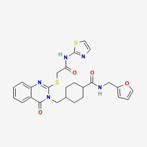 molecular formula C26H27N5O4S2 B2930900 N-[(furan-2-yl)methyl]-4-{[4-oxo-2-({[(1,3-thiazol-2-yl)carbamoyl]methyl}sulfanyl)-3,4-dihydroquinazolin-3-yl]methyl}cyclohexane-1-carboxamide CAS No. 422292-71-5