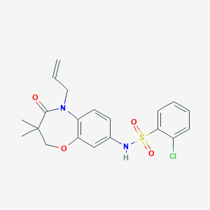 molecular formula C20H21ClN2O4S B2930913 N-(5-allyl-3,3-dimethyl-4-oxo-2,3,4,5-tetrahydrobenzo[b][1,4]oxazepin-8-yl)-2-chlorobenzenesulfonamide CAS No. 921996-48-7