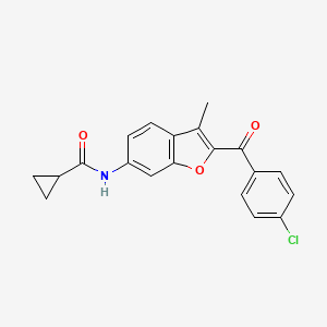 molecular formula C20H16ClNO3 B2930936 N-[2-(4-chlorobenzoyl)-3-methyl-1-benzofuran-6-yl]cyclopropanecarboxamide CAS No. 929372-54-3