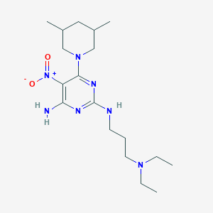 molecular formula C18H33N7O2 B2930998 N2-(3-(diethylamino)propyl)-6-(3,5-dimethylpiperidin-1-yl)-5-nitropyrimidine-2,4-diamine CAS No. 714948-44-4