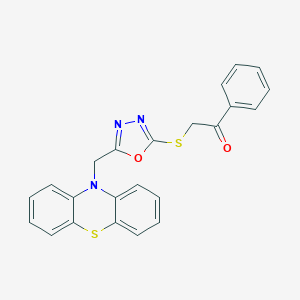 molecular formula C23H17N3O2S2 B293100 2-{[5-(10H-phenothiazin-10-ylmethyl)-1,3,4-oxadiazol-2-yl]sulfanyl}-1-phenylethanone 