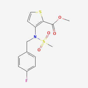 molecular formula C14H14FNO4S2 B2931038 METHYL 3-{N-[(4-FLUOROPHENYL)METHYL]METHANESULFONAMIDO}THIOPHENE-2-CARBOXYLATE CAS No. 892283-09-9