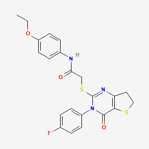 molecular formula C22H20FN3O3S2 B2931048 N-(4-ethoxyphenyl)-2-((3-(4-fluorophenyl)-4-oxo-3,4,6,7-tetrahydrothieno[3,2-d]pyrimidin-2-yl)thio)acetamide CAS No. 362501-58-4