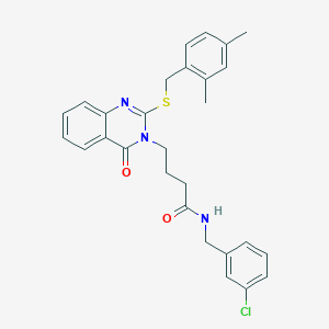 molecular formula C28H28ClN3O2S B2931073 N-[(3-chlorophenyl)methyl]-4-(2-{[(2,4-dimethylphenyl)methyl]sulfanyl}-4-oxo-3,4-dihydroquinazolin-3-yl)butanamide CAS No. 422282-29-9
