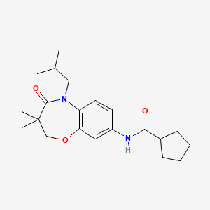 molecular formula C21H30N2O3 B2931077 N-(5-isobutyl-3,3-dimethyl-4-oxo-2,3,4,5-tetrahydrobenzo[b][1,4]oxazepin-8-yl)cyclopentanecarboxamide CAS No. 921581-90-0