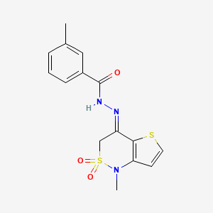 molecular formula C15H15N3O3S2 B2931082 3-methyl-N'-[1-methyl-2,2-dioxo-2,3-dihydro-2lambda~6~-thieno[3,2-c][1,2]thiazin-4(1H)-yliden]benzenecarbohydrazide CAS No. 477855-37-1