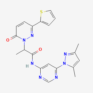 molecular formula C20H19N7O2S B2931136 N-(6-(3,5-dimethyl-1H-pyrazol-1-yl)pyrimidin-4-yl)-2-(6-oxo-3-(thiophen-2-yl)pyridazin-1(6H)-yl)propanamide CAS No. 1428379-71-8