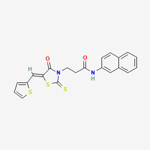 molecular formula C21H16N2O2S3 B2931149 N-(naphthalen-2-yl)-3-[(5Z)-4-oxo-2-sulfanylidene-5-[(thiophen-2-yl)methylidene]-1,3-thiazolidin-3-yl]propanamide CAS No. 333443-32-6