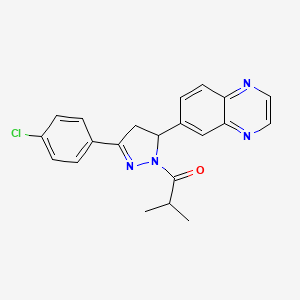 molecular formula C21H19ClN4O B2931196 1-(3-(4-chlorophenyl)-5-(quinoxalin-6-yl)-4,5-dihydro-1H-pyrazol-1-yl)-2-methylpropan-1-one CAS No. 946201-99-6