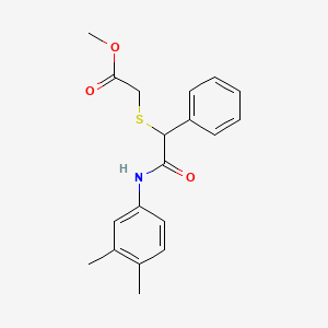 molecular formula C19H21NO3S B2931214 Methyl 2-{[2-(3,4-dimethylanilino)-2-oxo-1-phenylethyl]sulfanyl}acetate CAS No. 339108-40-6